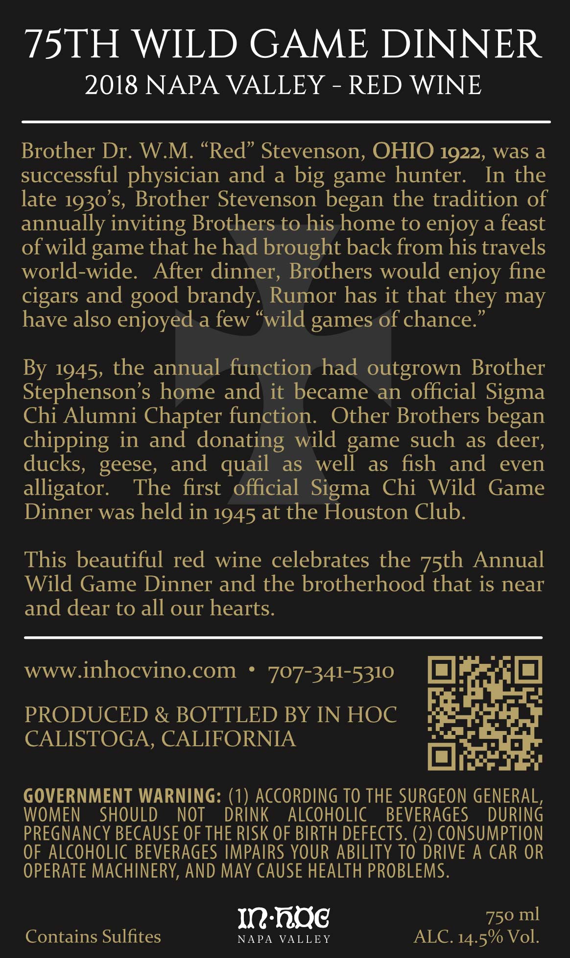 Wild Game Dinner - 2018 Red Wine - Napa Valley