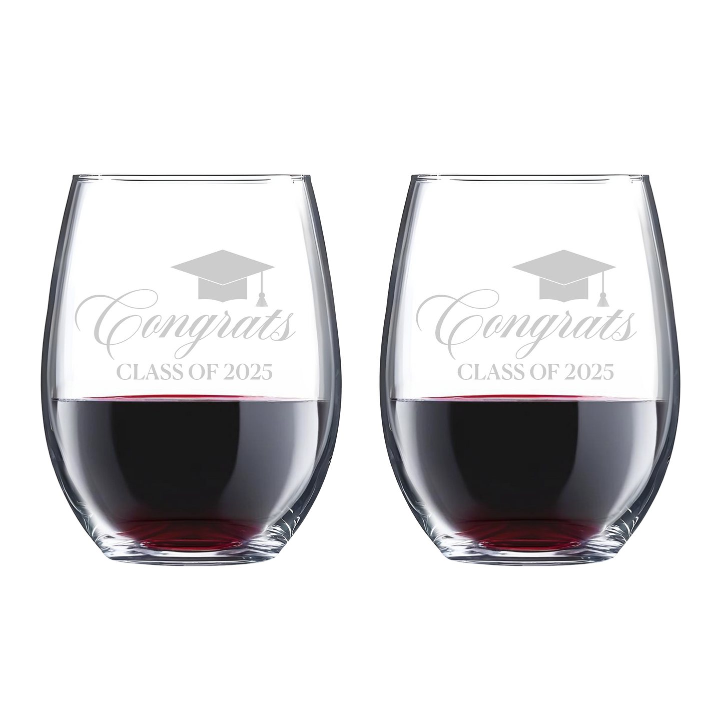 Set of 2 Stemless Glass Graduation 2025