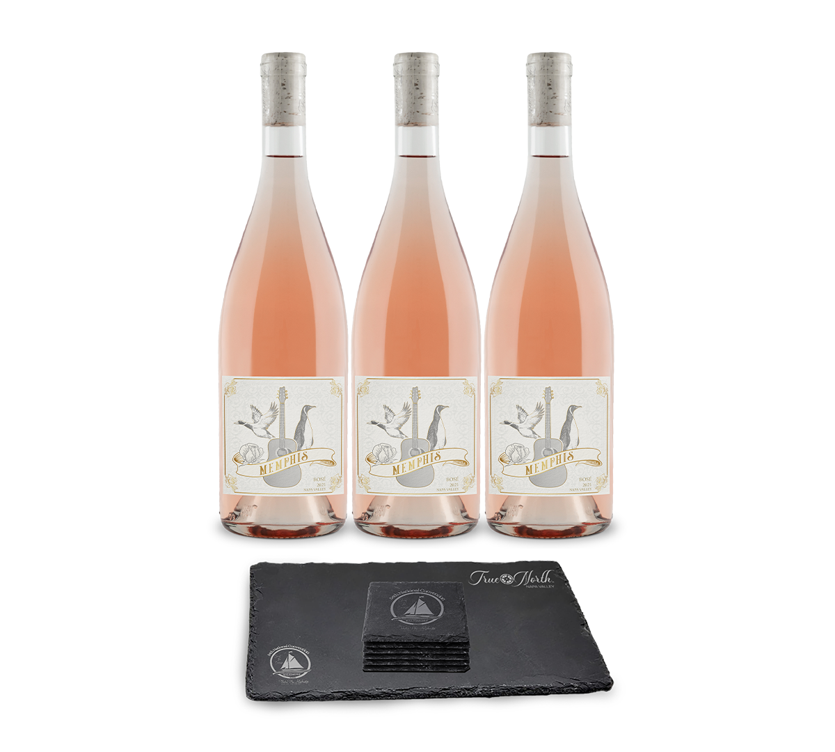 3-Bottle Memphis Rosé w/6 Slate Coasters & Slate Board