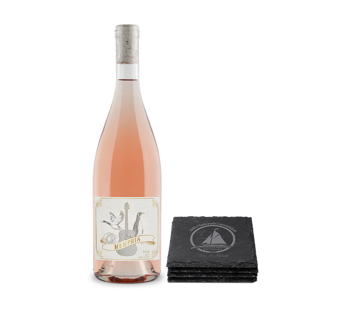 Single Bottle Memphis Rosé w/4 Slate Coasters