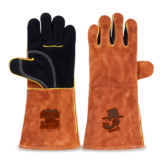 Heat-Resistant Leather Suede BBQ Grilling Gloves