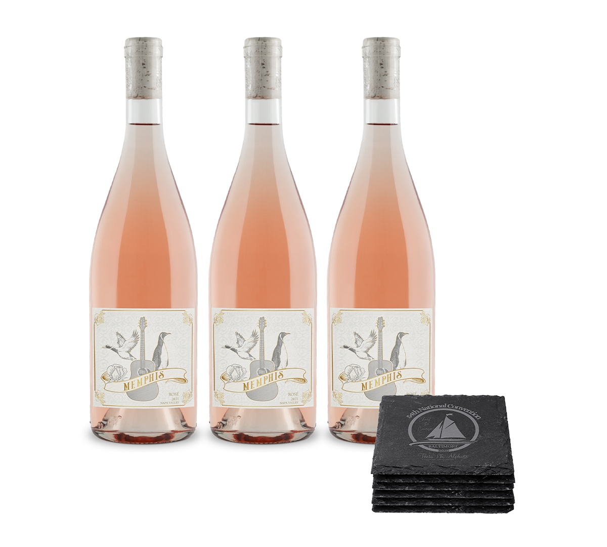 3-Bottle Memphis Rosé w/6 Slate Coasters